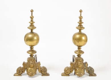 Large Pair of Lion and Crown Andirons