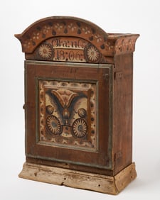 Swedish Paint Decorated Hanging Wall Cabinet