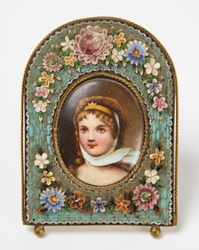 Miniature Portrait on Porcelain in Micromosaic Frame