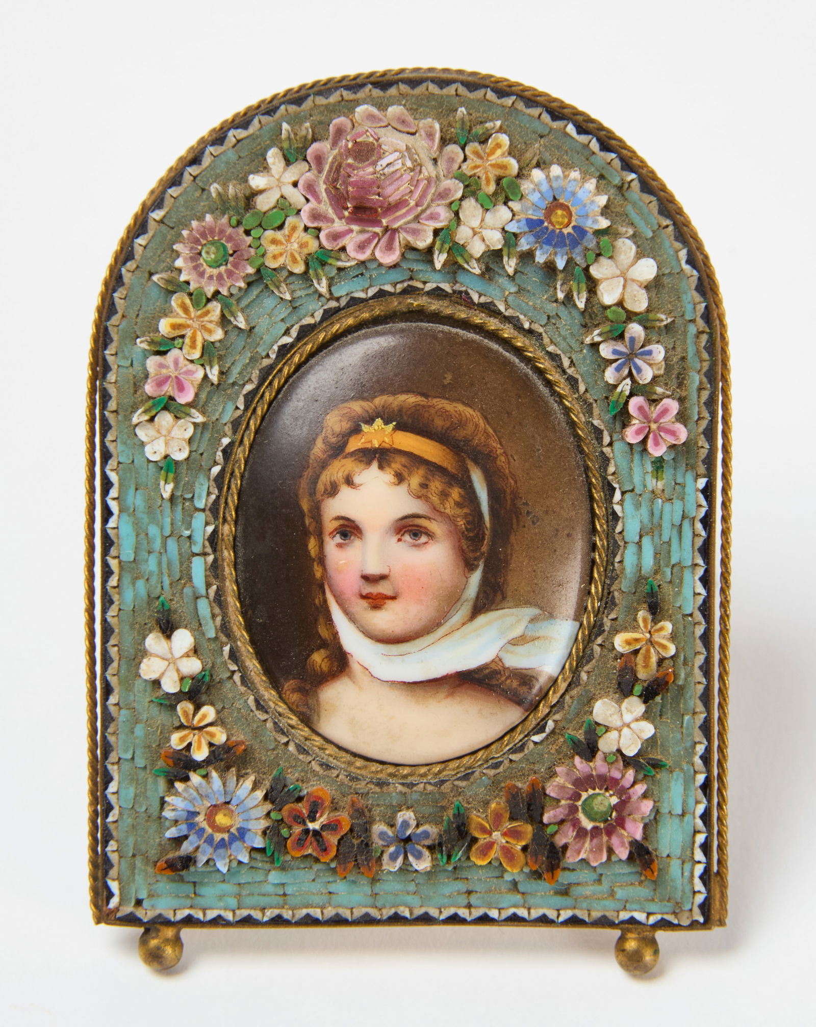 Miniature Portrait on Porcelain in Micromosaic Frame (1 of 3)