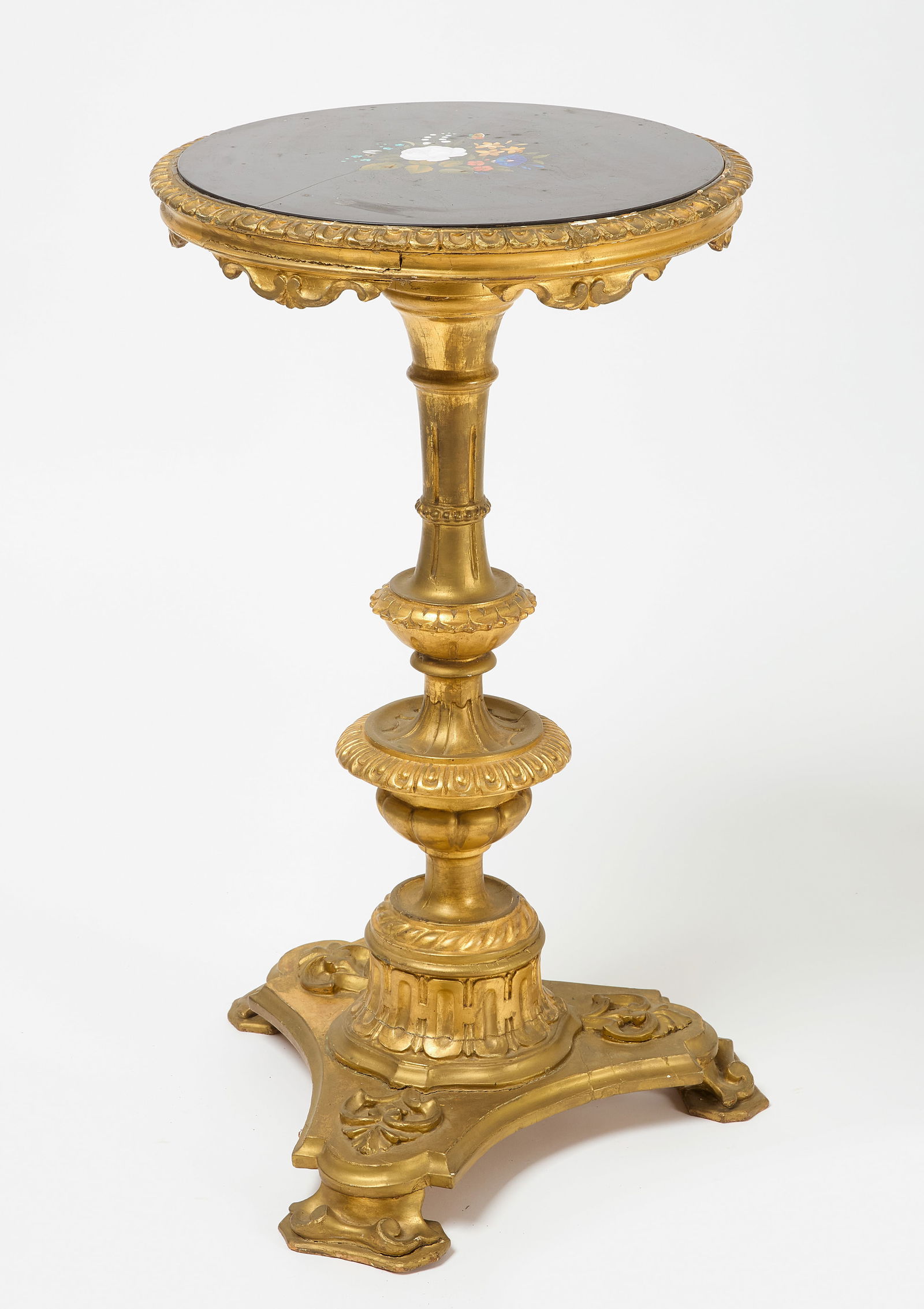Side Table with Pietra Dura Top and Gilded Wood Base (1 of 4)