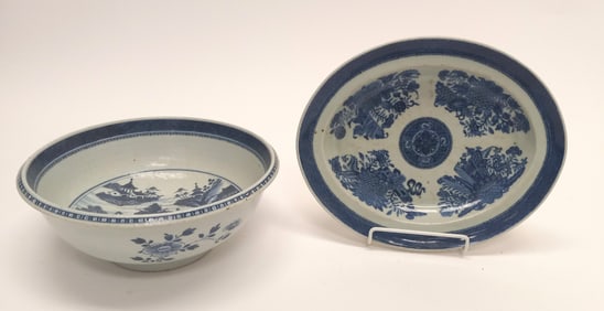 Large Export Porcelain Bowl and Platter