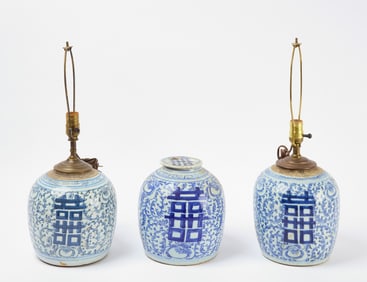 Pair of Antique Chinese Ginger Jar Lamp and Ginger Jar