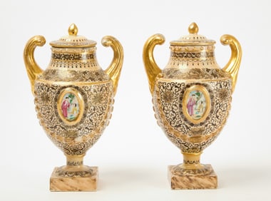 Pair of Porcelain Chinese Trade Covered Vases