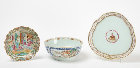 China Trade Porcelain Bowl, Scalloped Dish, and Charger