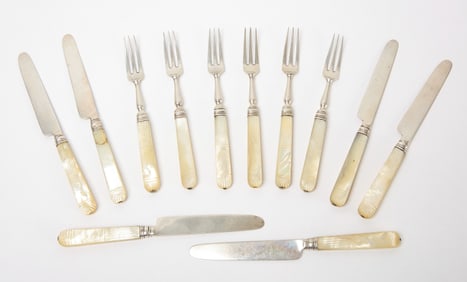 Group of China Trade Silver and Mother of Pearl Fruit Knives and Forks