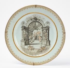 Chinese Export Grisaille Marriage Charger