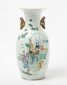 Chinese Caligraphy Vase with Family Scene