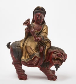 Carved Figure Buddha on Foo Dog