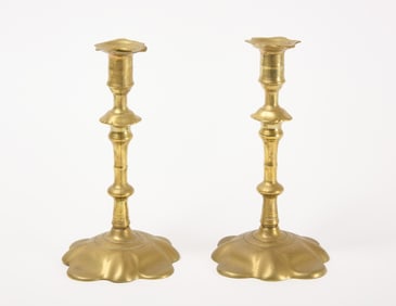 Pair of Brass Petal Base Candlesticks
