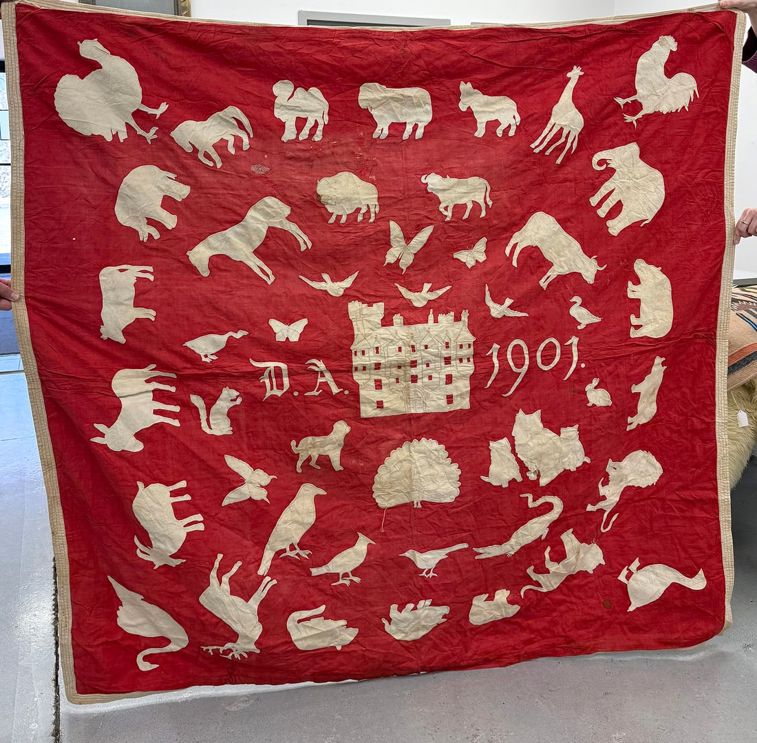 Red Pictorial Applique Quilt (1 of 4)
