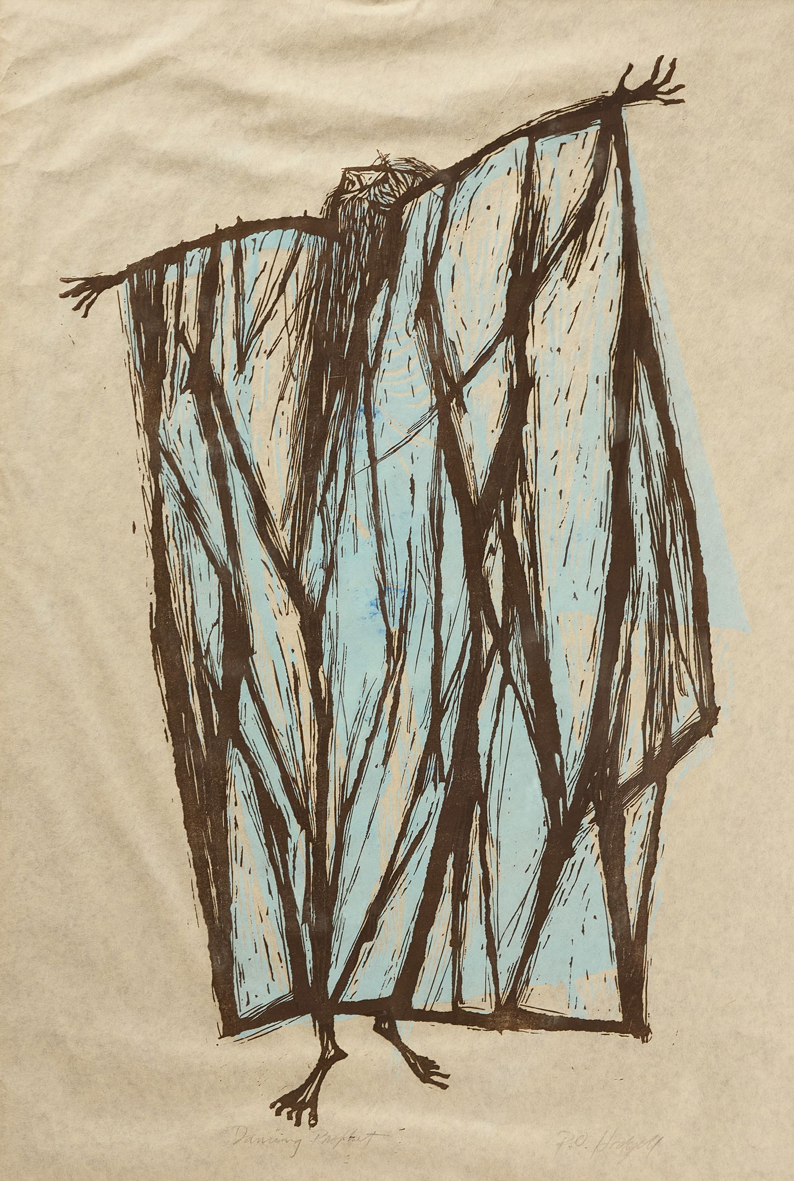 Robert Hodgell - Dancing Prophet Woodcut (1 of 4)