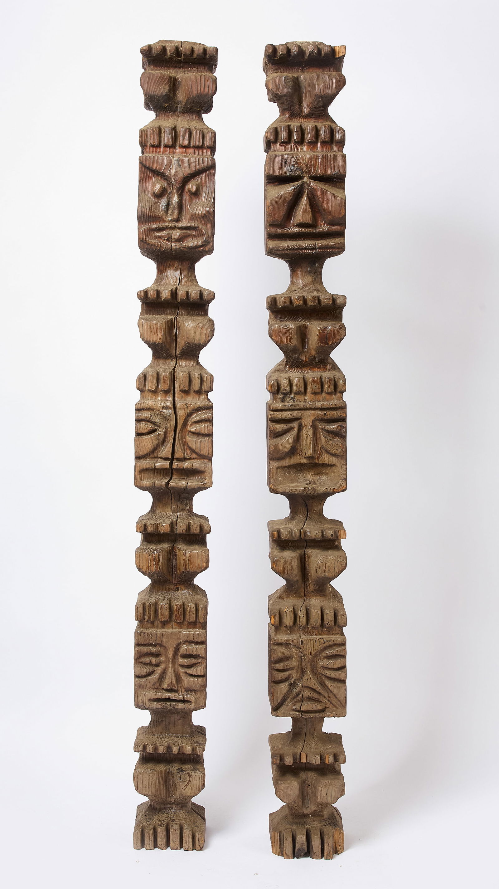 Two Large Carved Wooden Totem Poles (1 of 3)