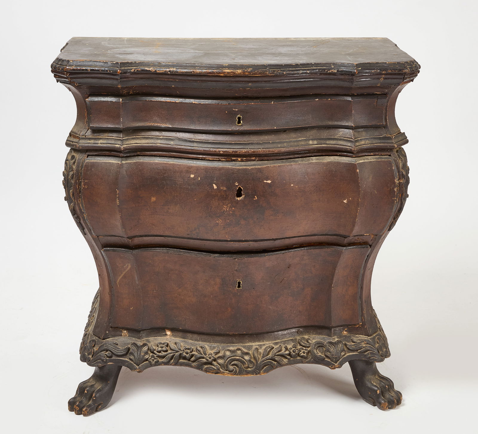 Claw Foot Commode: Diminutive commode with claw feet. European, circa 1800. H 32 in. W 33 in. D 20-1/4 in. Condition: Original surface. Surface wear and imperfections. Link to hi-res images: https://www.dropbox.com