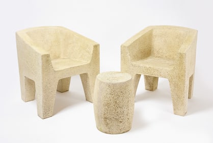 Contemporary Resin Chairs with Barrel Stool
