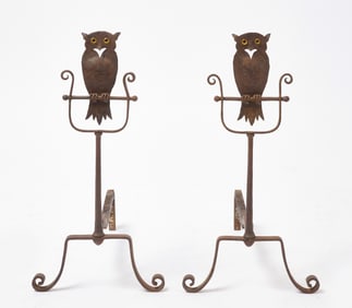 Pair of Owl Andirons - Cahill Iron Works