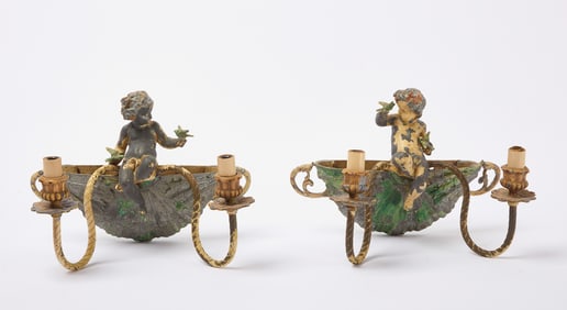 Pair of Sconces with Cherubs