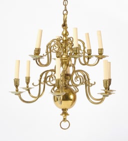 Dutch Brass Twelve-Light Chandelier