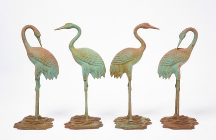 Four Cast Iron Painted Egrets