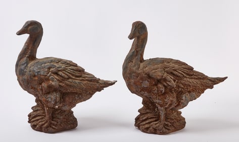Pair of Cast Iron Geese