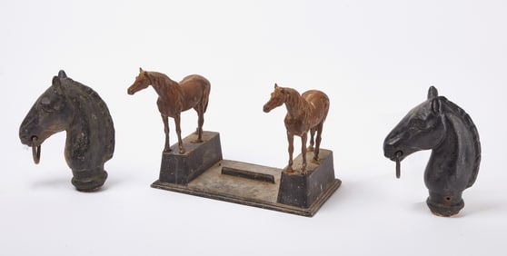 Pair of Hitching Horse Heads and Boot Scraper