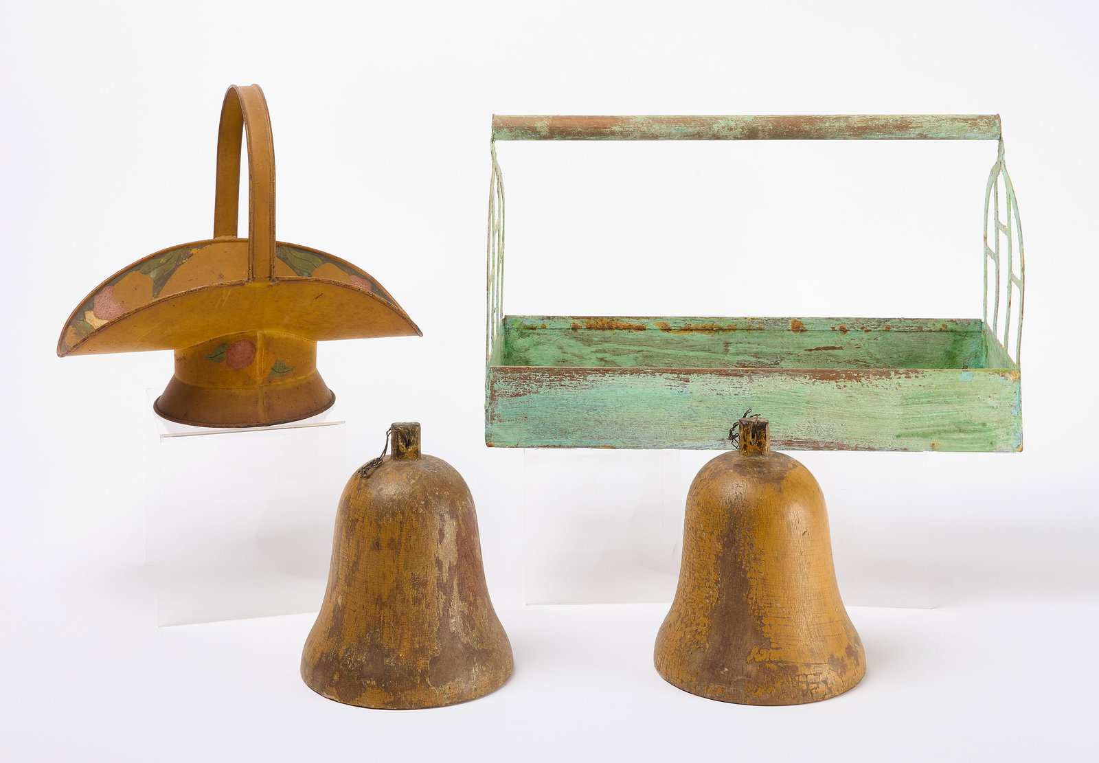 Painted Carrier Tray, Toleware Tray, and Pair of Bell Forms (1 of 4)