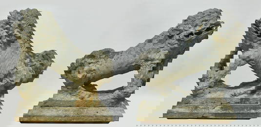 Monumental Pair of Granite Foo Dogs