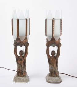 Pair of Art Deco Kneeling Lady Lamps