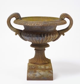 Cast Iron Urn with Double Swan-Form Handles