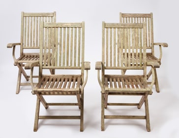 Folding Teak Deck Chairs Set of Four