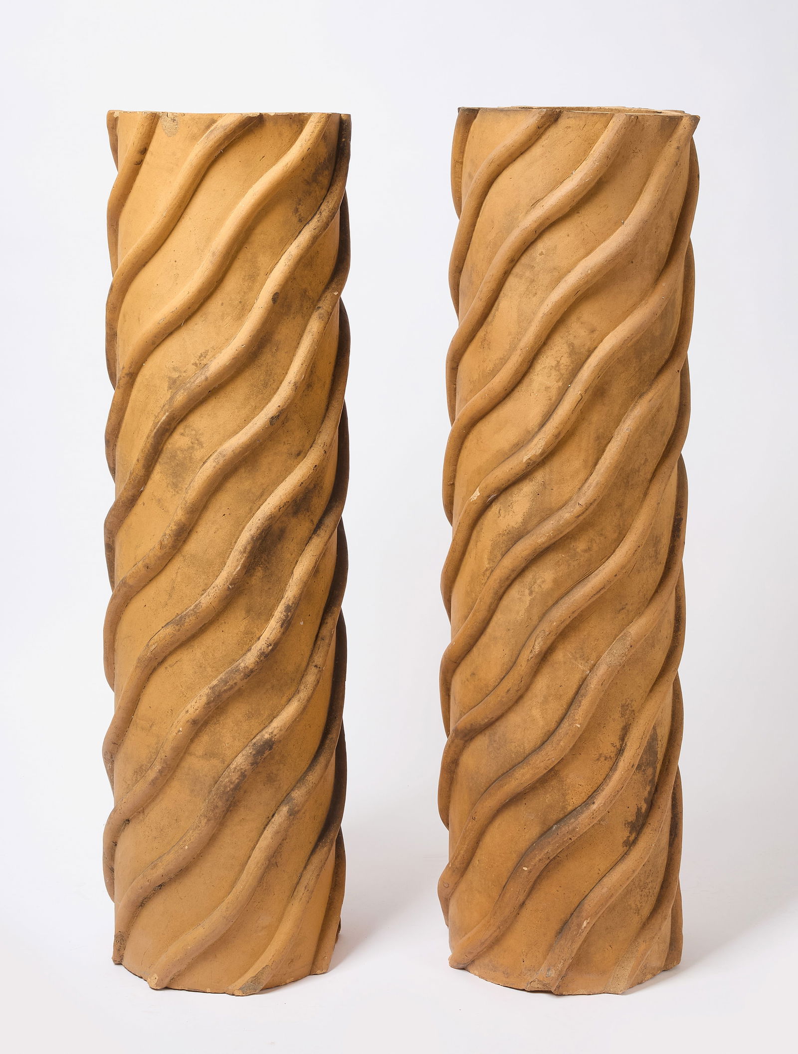 Pair of English Barley-Twist Biscuit Terracotta Chimney Pots (1 of 2)