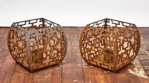 Pair of Modern Sculptural Garden Candle Holders