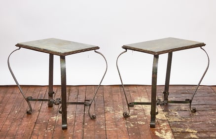 Pair of Marble Top Iron Side Tables