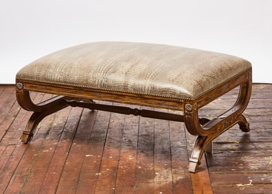 Faux Alligator and Wood Ottoman