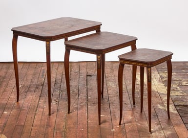 Set of Three Inlaid Satinwood Nesting Tables