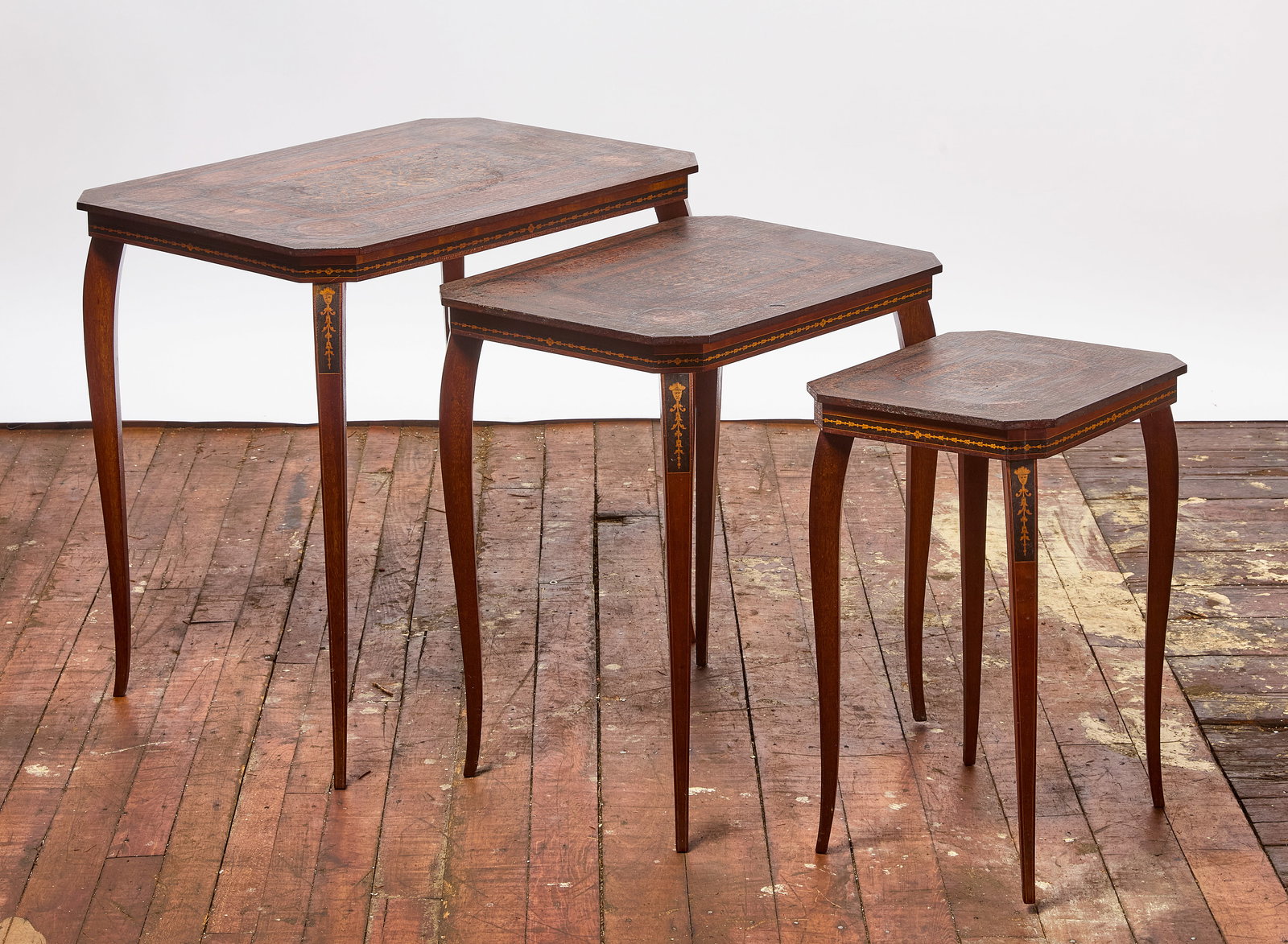 Set of Three Inlaid Satinwood Nesting Tables (1 of 2)