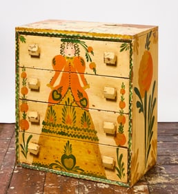 Folk Art Painted Four Drawer Children's Dresser