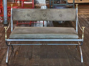 Leather and Mixed Metal Regency Style Loveseat