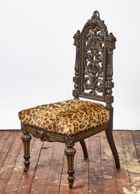 Victorian Ebonized Chair with Leopard Skin Upholstery