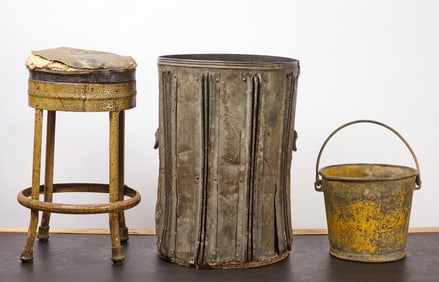 Industrial Stool,  Garbage Can and Bucket