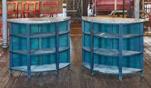 Pair of Demi Lune Marble Top Console Tables