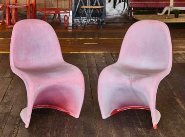 Pair of Faded Orange Vitra Panton Chairs