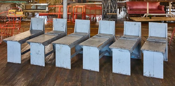 Six Painted Artist's Low Work Benches