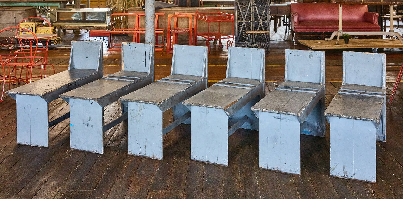 Six Painted Artist's Low Work Benches (1 of 3)