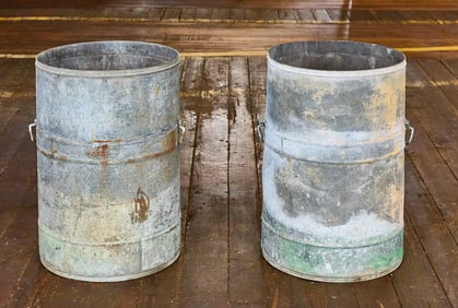 Pair of Industrial Galvanized Barrels