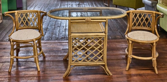 Pair of Rattan Chairs and Tea Table
