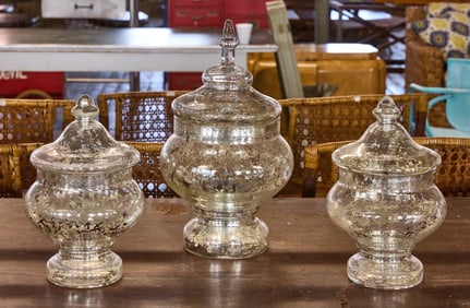Three Lidded Glass Jars