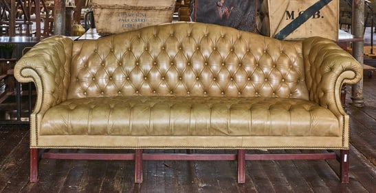 Chesterfield Leather Camel Back Sofa
