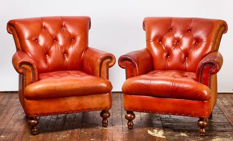 Pair of Leather Upholstered Club Chairs