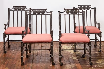 Four Metal Frame Vintage Outdoor Armchairs